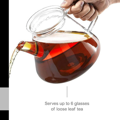 AdHoc Orient+ Glass Teapot - Tea Kettle and Removable Infuser for Loose Leaf Tea - Large Glass Teapot for Stove Top - Small Tea Kettle - 50 fluid oz.