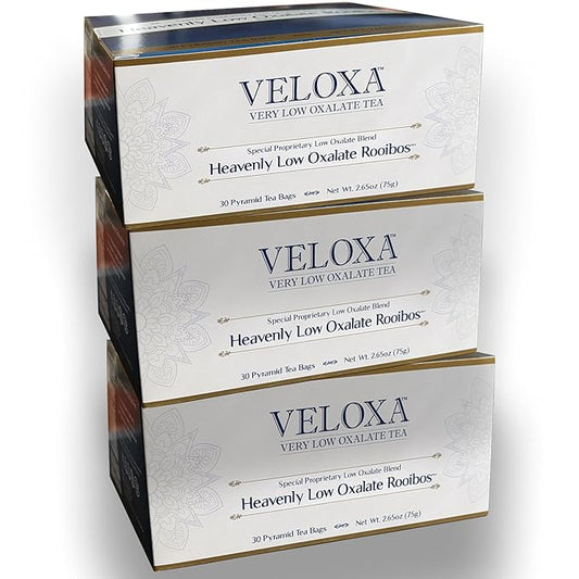 Veloxa™ Very Low Oxalate Tea (90 Pyramid Tea Bags (3 Cartons), Heavenly Low Oxalate Rooibos)