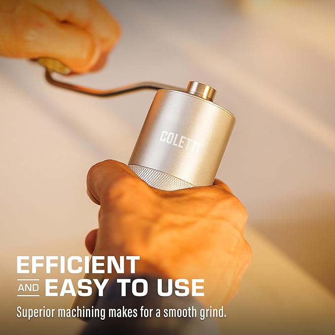 COLETTI Crag Manual Coffee Grinder — Hand Coffee Grinder — CNC Burr Precision Hand Grind, Heavy Duty for Travel, Camping, Hiking & Adventure – Includes Brush [Silver Coat]