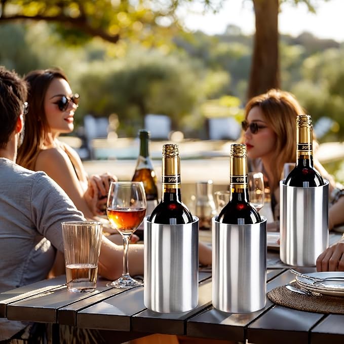 Generic 3 Packs Stainless Steel Double Wall Wine Cooler,Wine Chiller Bucket Champagne Ice Bucket, Fits Most Standard Sized Bottles, Silver