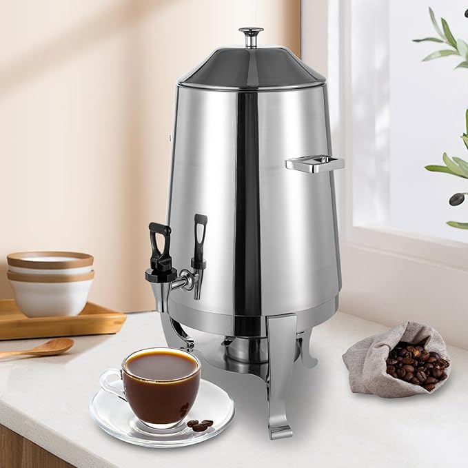 YIYIBYUS 3.5 Gallon Hot Beverage Dispenser, Stainless Steel Coffee Urn Chafer w/Two Heating Methods, Hot Drinks Dispenser for Milk Coffee Tea Water Juice - Parties Event Buffet Catering, Silver