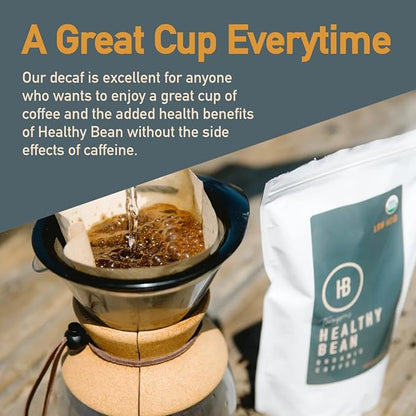 Healthy Bean Decaf Organic Ground Coffee - Low Acid Coffee Grounds for Sensitive Stomach - Medium Roast Blend, USDA Organic, High Antioxidants, Smooth and Rich Flavor, Low Acid Decaf, 11oz