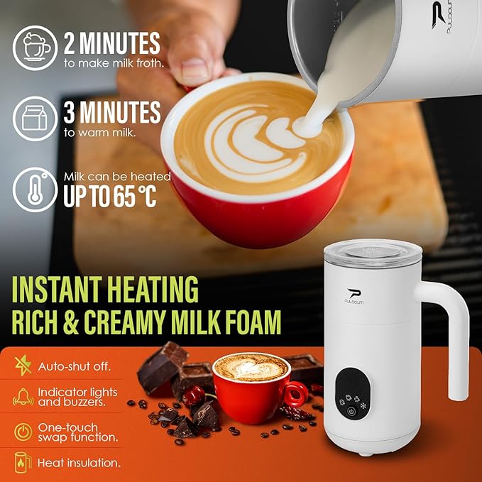 Milk Frother, Electric Milk Frother and Steamer 4 in 1 Automatic Coffee Steamer Frother, 11.8OZ / 350ML Warm and Cold Foam Frother For Coffee,Latte, Cappuccino, Macchiato, Hot Chocolate, White