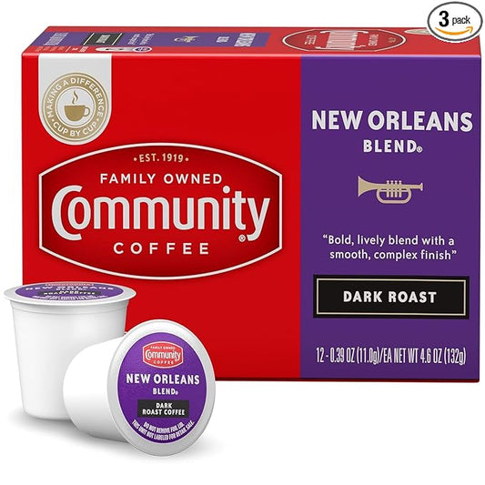 Community Coffee New Orleans Blend 36 Count Coffee Pods, Special Dark Roast, Compatible with Keurig 2.0 K-Cup Brewers, 12 Count (Pack of 3)