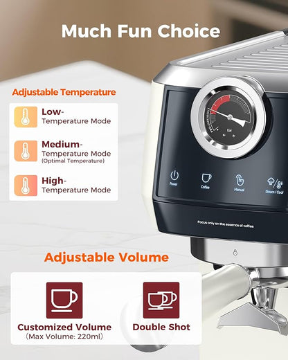 Tuni E2 58mm Espresso Machine 20Bar, Dual Boiler Espresso Maker with 10mm Steam Milk Frother, Semi-automatic Coffee Machine with UKLA Pump for Espresso,Cappuccino, Gift for Coffee Lover