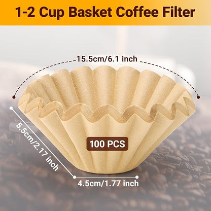 Segarty 1-2 Cup Natural Unbleached Paper Coffee Filters Disposable, 100pcs 6.1in Basket Paper Filter Pour Over Maker Basket Dripper for Office Cafeteria, Coffee Bar Accessory for Commercial Household