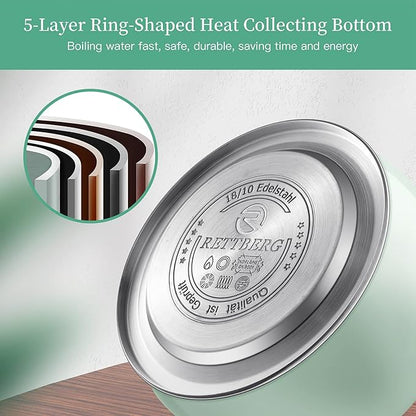 Tea Kettles Stovetop, 2.64 Quart Induction Whistling Tea Kettles Food Grade Stainless Steel Teapots with Cool Touch Handle Mint Green