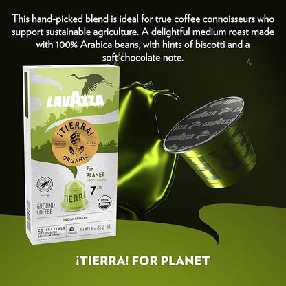 Lavazza ¡Tierra! for Planet Aluminum Capsules Compatible with Nespresso* Original Machines, Medium Espresso Roast, 100% Arabica (60 Capsules)