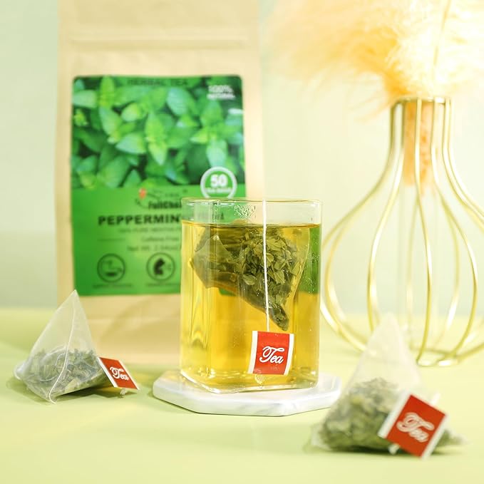 FullChea - Peppermint Tea Bags, 50 Teabags - Premium Peppermint Leaves - Refreshing & Minty - Non-GMO - Caffeine-free - Freshen Breath & Aid Digestion