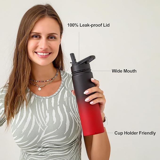 mininoo 24 oz Insulated Water Bottle with Straw Lid, Stainless Steel Double Wall Vacuum, Leak Proof, BPA Free, Keep Cold for 24H & Hot for 12H(Ice Coke)
