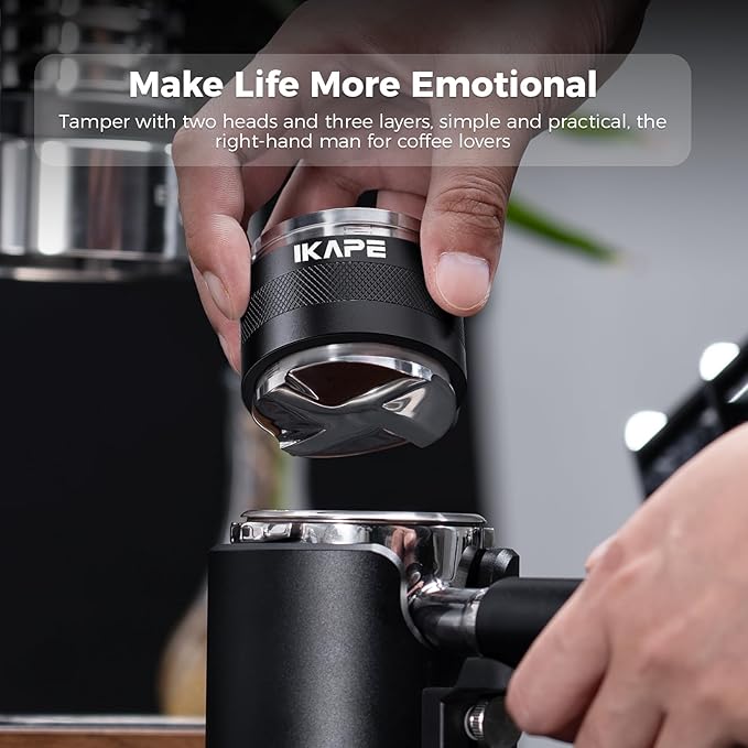 IKAPE Coffee Products, 58mm Coffee Distributor & Hand Tamper, Adjustable Depth Espresso Distributor Fits All 58mm Espresso Portafilter, Compatible with Rancilio, Gaggia Portafilter (Black)