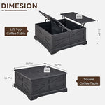 Load image into Gallery viewer, JXQTLINGMU Farmhouse Lift Top Coffee Table with Storage, 36" Wood Square Center Table with Large Hidden Compartment, Rustic Lift Tabletop Dining Table for Home Living Room, Black