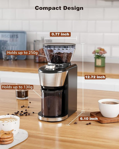 COWSAR Conical Burr Coffee Grinder, Burr Grinder with 35-Position for 2-12 Cup, Anti-Static, Double Portafilter Holders, One-Touch Switch, Easy to Clean, Ideal for Espresso/Drip/French Press