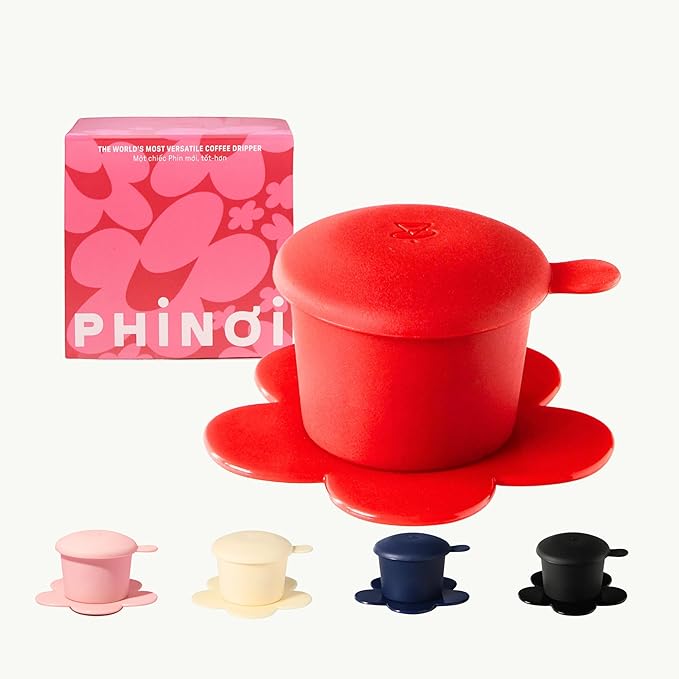 [Holiday Gift] Vietnamese Phin Filter, Plastic Reusable Pour Over Coffee Dripper, Single Cup Coffee Filter with Flower Design for Manual Brewing, Gift for Christmas Thankgiving (Red)