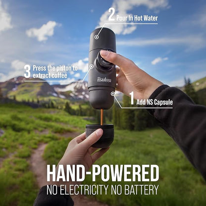 WACACO Minipresso NS, Portable Espresso Machine, Compatible Original NS Capsules, Travel Coffee Maker, Manually Operated from Piston Action