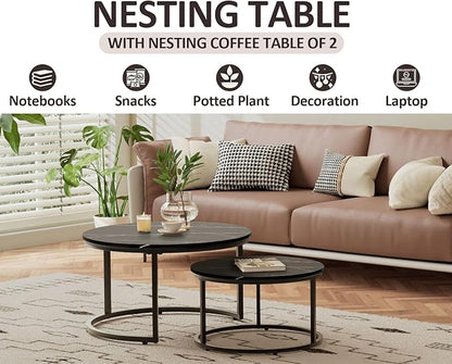 Round Coffee Table, Circle Nesting Coffee Tables for Living Room, Small Dining Center Space Saving Living Room Small Tables, Modern Center Table Dining Black, Modern Home Furniture