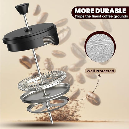 Utopia Kitchen 34 Ounce 1 Liter French Press Coffee Maker, Tea Maker, Travel Coffee Presses, Heat Resistant Thickened Borosilicate Coffee Pot for Camping Travel Gifts, Black Pack of 1