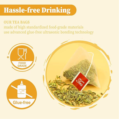 FullChea - Fennel Tea Bags, 30 Teabags, 4g/bag - Premium Whole Fennel Seeds - Non-GMO - Caffeine-free - Helps Improve Digestion & Immune System
