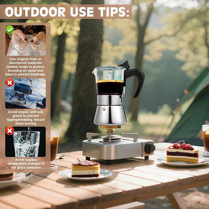 Induction Moka Pot, 6 Cups (10.6 oz) Crystal Glass-Top & Stainless Steel Moka Pot, Classic Stovetop Espresso Maker, Silver