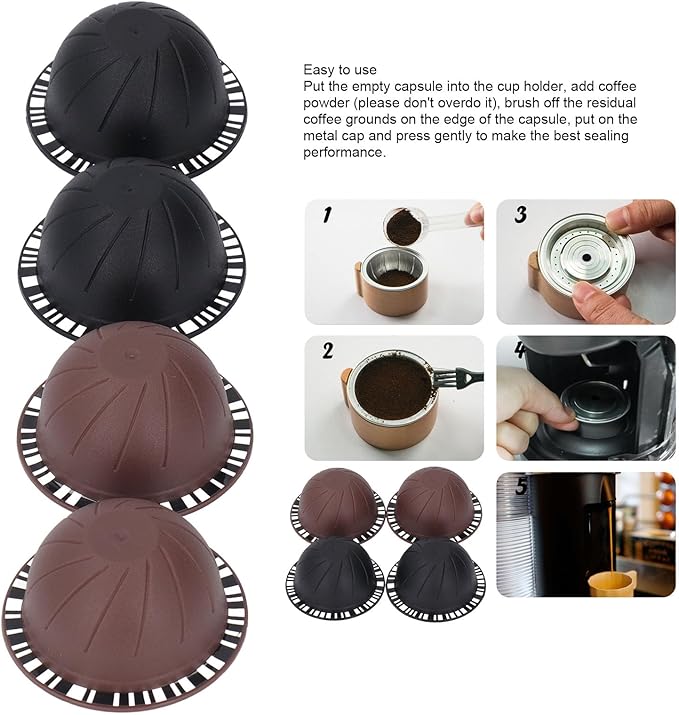 Reusable Coffee Capsule Refillable Coffee Pod Kit with 100PCS Aluminum Foil Lids and 4 Capsules for Machines