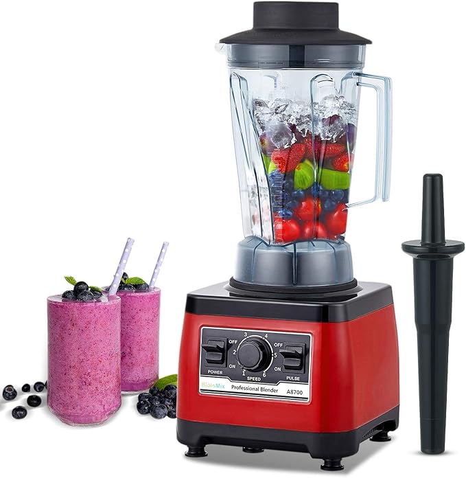 BioloMix Heavy Duty Professional Blender, Peak 2200W Commercial Grade Bar Blender With 70Oz Container For Shakes, Smoothies, Ice Crushing, Frozen Fruits, Soups, Dry Grinding (Red)