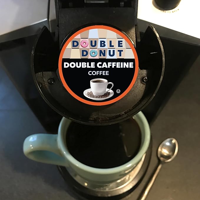 Double Donut High Caffeine Coffee Pods, Extra Strong Double Caffeine Coffee Cups for Keurig K Cup Brewer Machines Single Serve Dark Roast Coffee, 80 Count