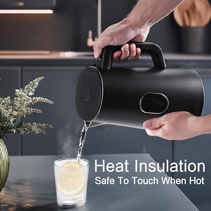 1.5L Electric Kettle Stainless Steel, Double Wall Cool Touch Teapot, Fast Boil,5 Temperature Control, LED Display, Auto Shut-Off, BPA-Free,Keep Warm Function, Ideal for Tea & Coffee,Black