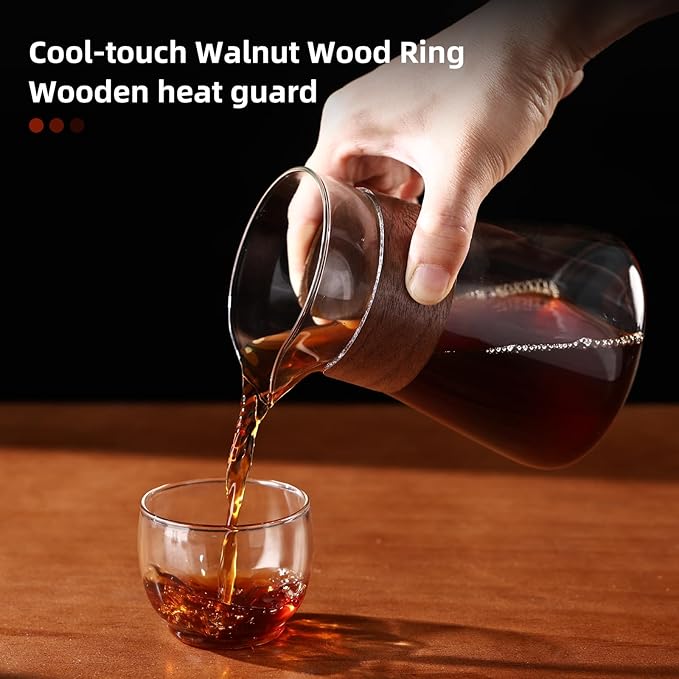 16 oz Glass Coffee Carafe with Wood Heat-Resistant Layer, Coffee Decanter Coffee Server for Pour Over, 1 Pcs Included (Clear)