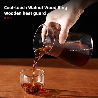 16 oz Glass Coffee Carafe with Wood Heat-Resistant Layer, Coffee Decanter Coffee Server for Pour Over, 1 Pcs Included (Clear)
