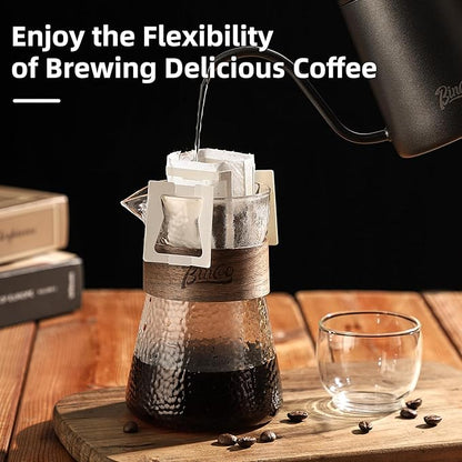 Glass Coffee Server 500ML/16oz - Glass Coffee Carafe with Heat-Resistant Wood Loop,Clear Coffee Decanter Coffee Server for Pour Over, Coffee Pot