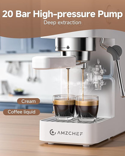 AMZCHEF Espresso Machine 20 Bar, Compact Espresso Maker with Steam Milk Frother, Coffee Maker with 40oz Removable Water Tank for Home, Coffee Machine for Cappuccino, Latte, Americano, 1350W
