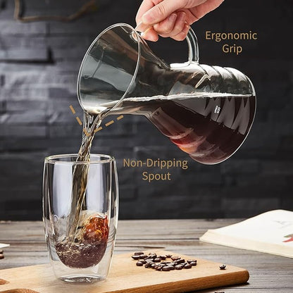 Unbreakable - Pour Over Coffee Maker with Permanent Stainless Filter 27 fl oz, Thickened Heat-Resistant Borosilicate Glass Dripper Coffee Brewer, Stovetop Safe, Ink