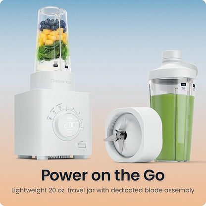 Chefman Obliterator 48 oz Countertop Blender for Smoothies, 1380W Motor to Crush Ice, Nuts, and Frozen Fruit with Stainless Steel Blade, Auto Blend Function, Includes 20 oz Travel Jar