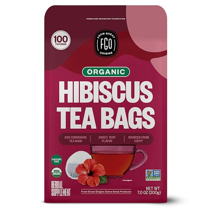 FGO Organic Hibiscus Tea, 100 Count, Eco-Conscious Tea Bags, Caffeine Free, Packaging May Vary (Pack of 1)