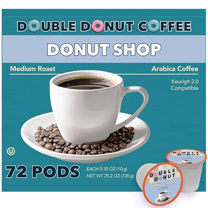 Double Donut Donut Shop Flavored Coffee Pods,Medium Roast Coffee, Compatible with Keurig K Cups Brewers, 72 Count Value Pack