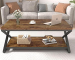 Load image into Gallery viewer, HSH Wood Coffee Table with Storage, Farmhouse Rustic Brown Coffee Table for Living Room, Modern Minimalist 2 Tier Center Table, Simple Rectangle Cocktail Tea Table in Home Office Bedroom, 39 Inch