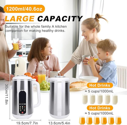 8 in 1 Nut Milk Maker, 40.6oz Stainless Steel Almond Milk Maker, Homemade Almond, Oat, Coconut, Plant Based Milks and Non Dairy Beverages