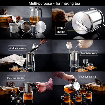 Pour Over Coffee Maker Set, 304 Stainless Steel Coffee Dripper with On/Off Switch, Borosilicate Glass Small Coffee Pot, 50 Filter Papers, Multi-Functional Immersion Drip Cafe Brewer Machine (1, 250ml)