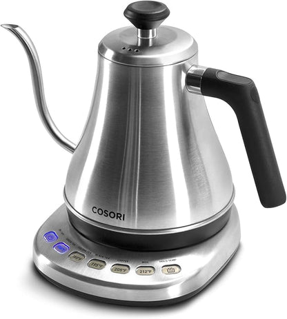 COSORI Gooseneck Electric Kettle with 5 Variable Presets, Pour Over & Coffee maker, 100% Stainless Steel Inner Lid & Bottom, 1200 Watt Quick Heating, 0.8L, Silver