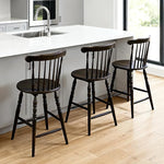 Load image into Gallery viewer, chairus 24" Windsor Counter Height Bar Stools Set of 3, Farmhouse Wooden Counter Stools with Spindle Back &amp; Turned Legs, Rustic Vintage Colonial Bar Chairs for Kitchen Island, Antique Brown