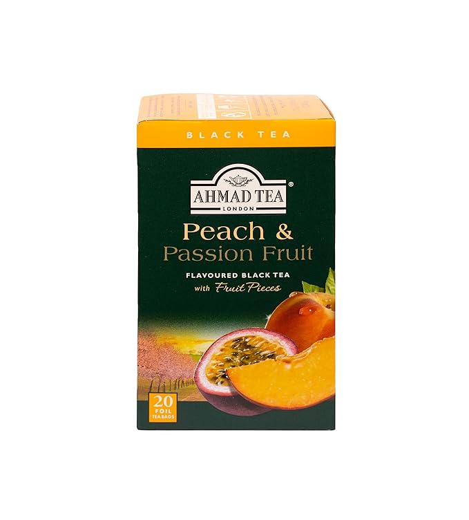 Ahmad Tea Black Tea, Peach And Passion Fruit Teabags, 20 ct (Pack Of 6) - Caffeinated And Sugar-Free
