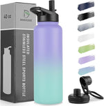Load image into Gallery viewer, DOMICARE 40 oz Insulated Water Bottle, Vacuum Insulated Stainless Steel Sports Water Bottle with Straw Lid &amp; Spout Lid, Leakproof, Reusable - Travel, Camping, Bike, Purple Green Gradient