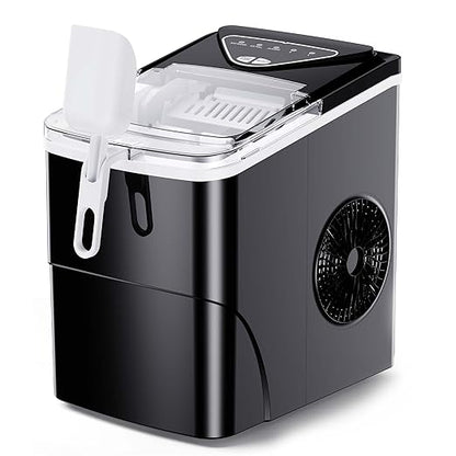 Silonn Countertop Ice Maker, 9 Ice Cubes in 6 Mins, 26 Lbs in 24 Hrs, Compact Ice Machine with Ice Basket & Scoop, 2 Ice Sizes, Self-Cleaning Ice Maker for Home/Party/Office/Bar/Dorm, Black