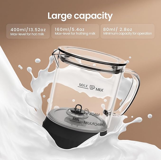 4-in-1 Milk Frother, Electric Milk Frother and Steamer with LED Touch Screen, Non-stick Bottom, Milk Warmer 13.52oz for Lattes, Cappuccinos, and Macchiatos at Home, Black