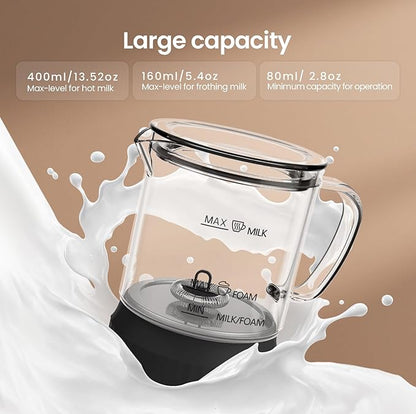 4-in-1 Milk Frother, Electric Milk Frother and Steamer with LED Touch Screen, Non-stick Bottom, Milk Warmer 13.52oz for Lattes, Cappuccinos, and Macchiatos at Home, Black