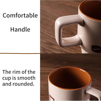 Stackable Coffee Mugs Set, Ceramic Espresso Cups for Au Lait, Cappuccino,Latte,Cafe,Mocha,Tea, Geometric Pattern Cups Suit For Housewarming Wedding- 11 oz, Set of 4, Beige&Brown