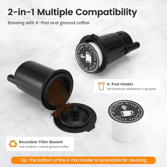 Single Serve Coffee Maker for K-Cup Pod and Grounds, Hot and Iced Coffee Maker, Strong Button Feature, 6 to 14oz Brew Sizes, 50oz Removable Reservoir, Up to 6.5 Inch Cup, Stainless Steel, Black