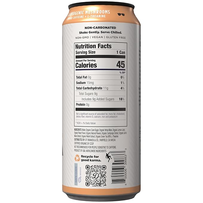 Daytrip Organic Yerba Mate Energy Drink- Clean, Plant Based Caffeine (200mg) with Adaptogenic Mushrooms and Green Tea for Focus and Brain Fog - Low Calorie, Low Sugar (12 Pack Case)