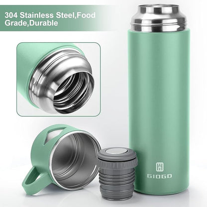 Stainless Steel Thermo 700ml/23.7oz Vacuum Insulated Bottle with Cup for Coffee Hot drink and Cold drink water flask.(Green,Single)