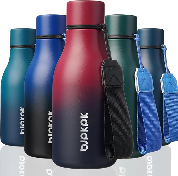 BJPKPK Insulated Water Bottles, 12oz Stainless Steel Metal Water Bottle with Strap, BPA Free Leak Proof Jugs, Mugs, Flasks, Reusable Thermal Flasks for Sports & Travel, Charming Black Red